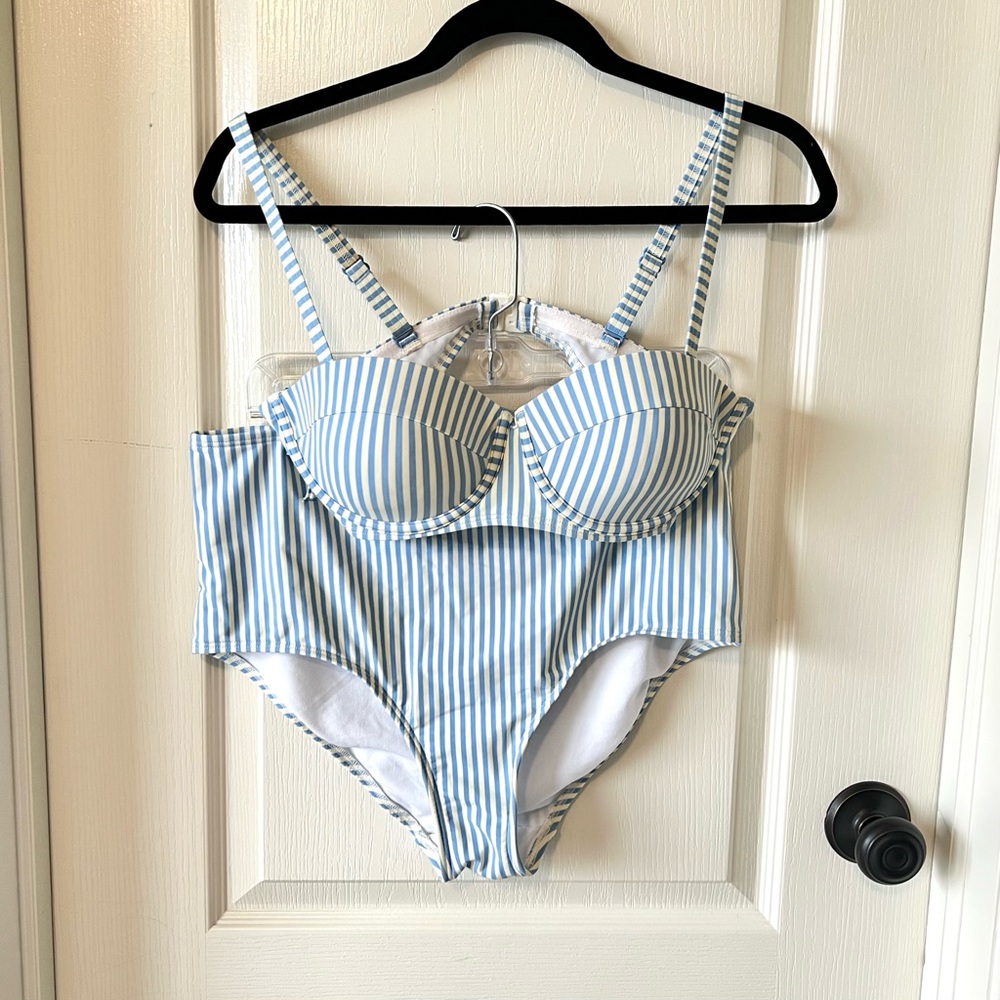 BODEN Striped High Waisted Bikini Set—SZ. 32D top 12 bottoms